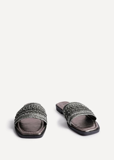 Linzi Fernanda Black Embellished Slip On Sandals