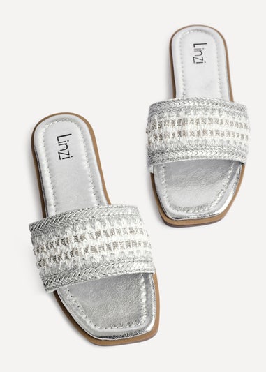 Linzi Fernanda Silver Embellished Slip On Sandals