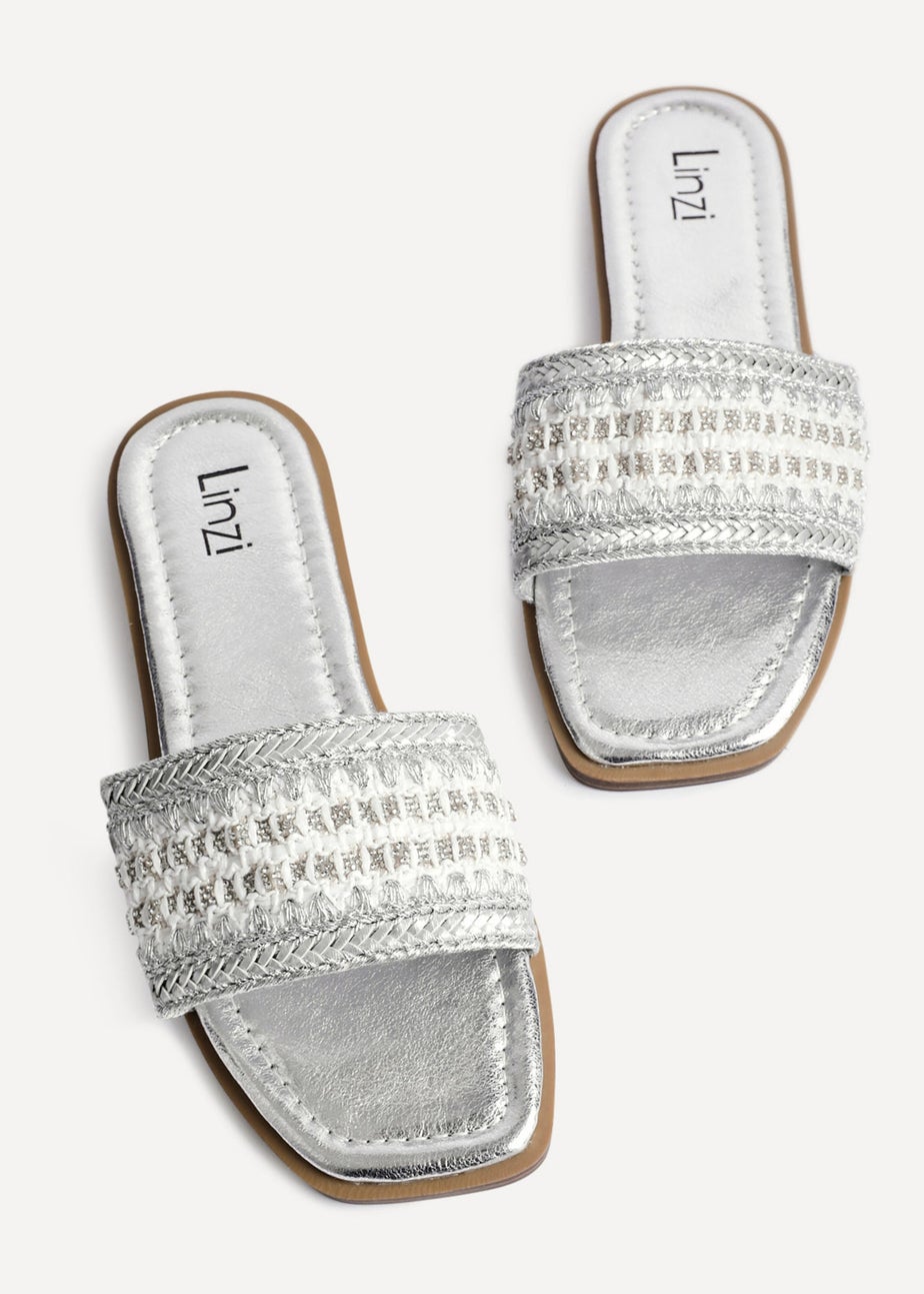 Linzi Fernanda Silver Embellished Slip On Sandals