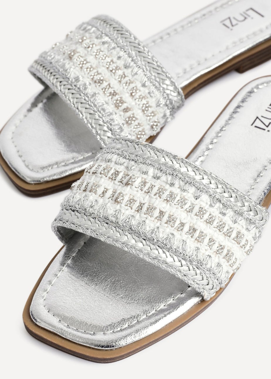 Linzi Fernanda Silver Embellished Slip On Sandals