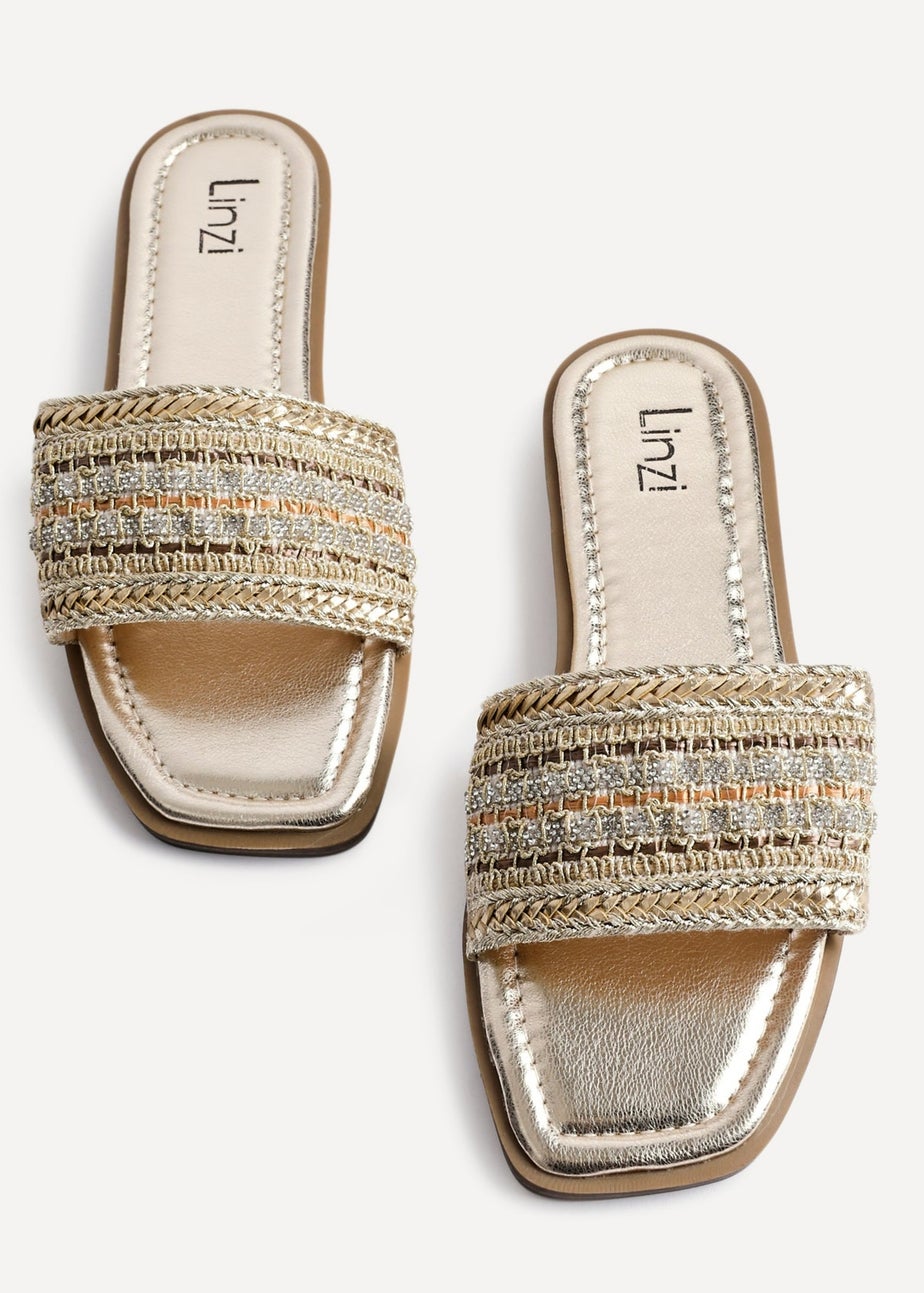 Linzi Fernanda Gold Embellished Slip On Sandals