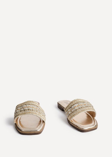 Linzi Fernanda Gold Embellished Slip On Sandals