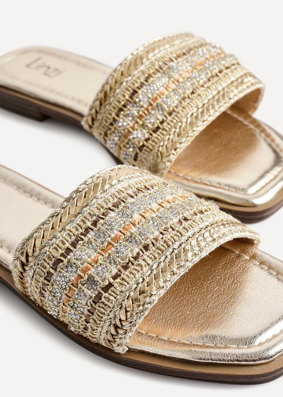 Linzi Fernanda Gold Embellished Slip On Sandals