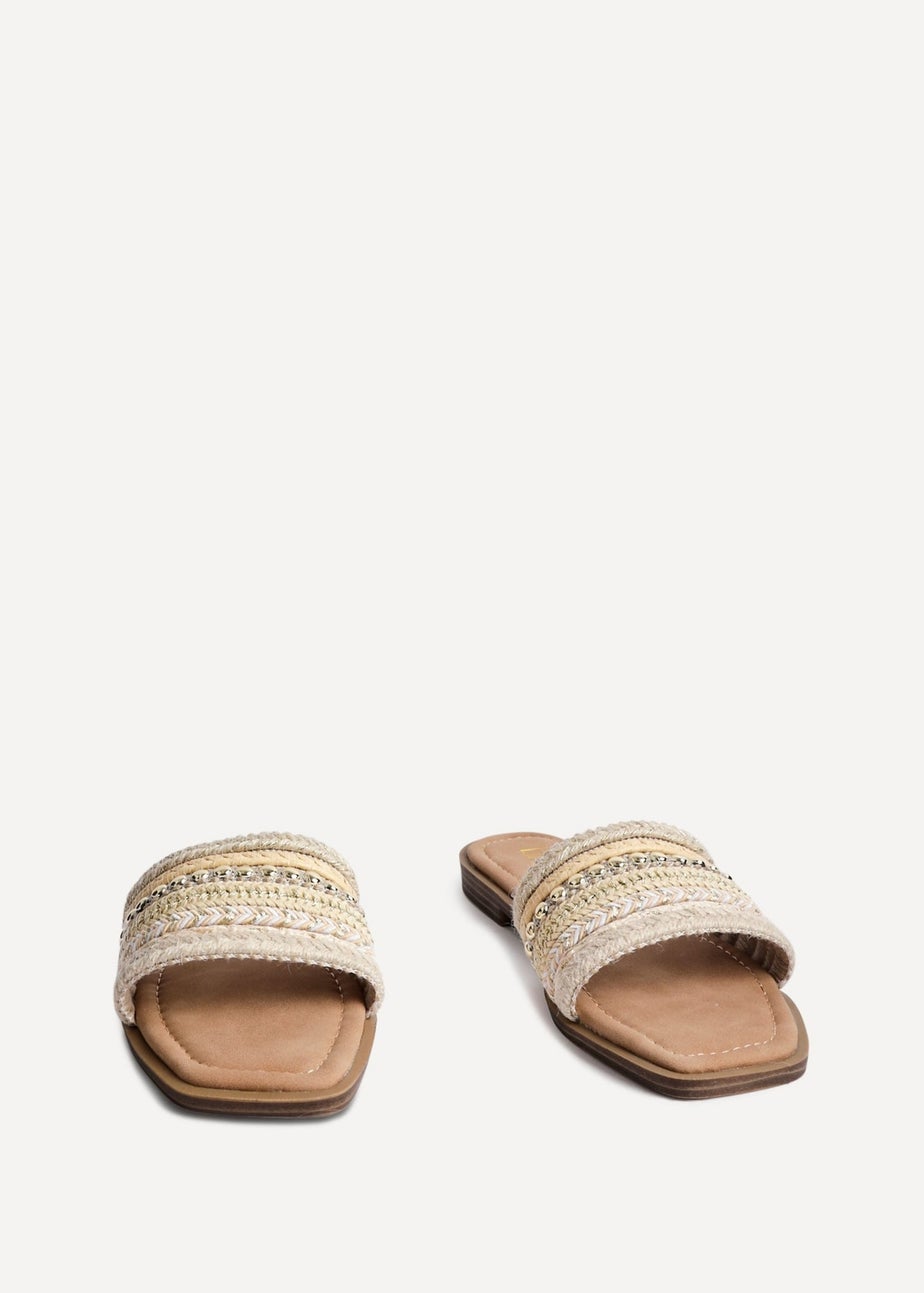 Linzi Mariel Natural Woven Embellished Flat Sandals
