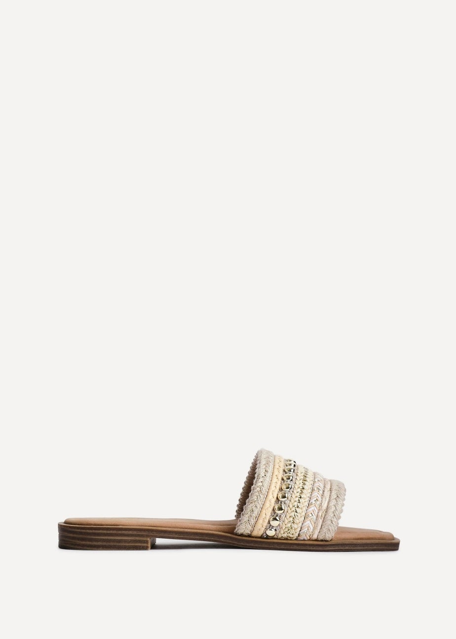 Linzi Mariel Natural Woven Embellished Flat Sandals