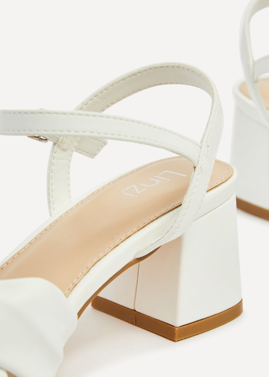 Linzi Charlotte White Faux Leather Block Heeled Sandal