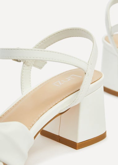 Linzi Charlotte White Faux Leather Block Heeled Sandal