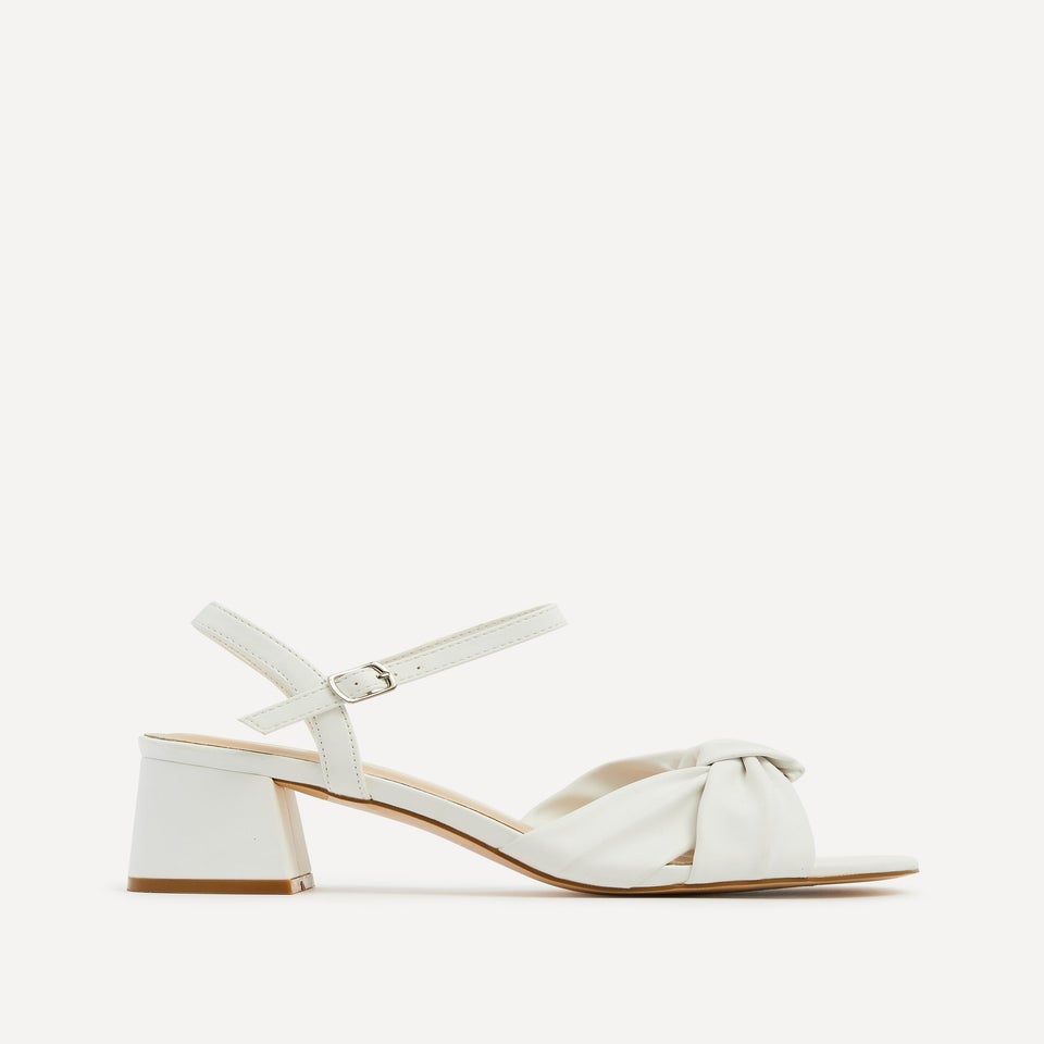 Linzi Charlotte White Faux Leather Block Heeled Sandal
