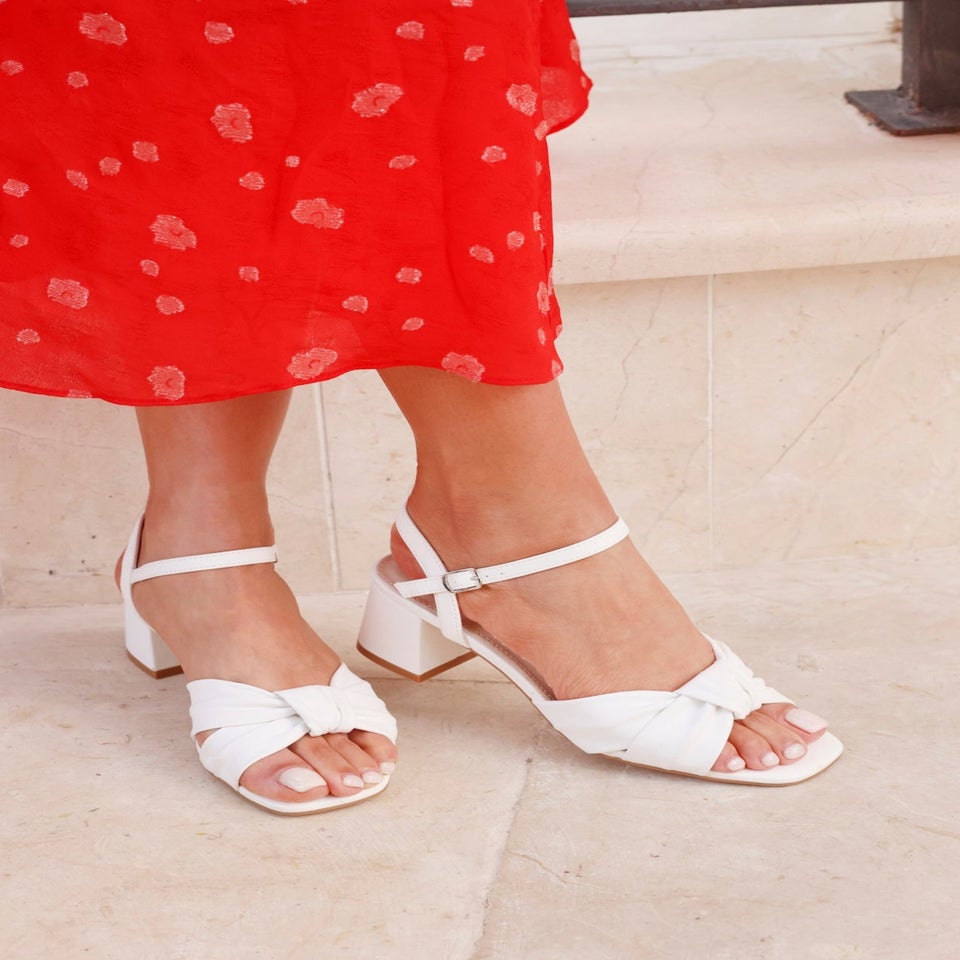 Linzi Charlotte White Faux Leather Block Heeled Sandal