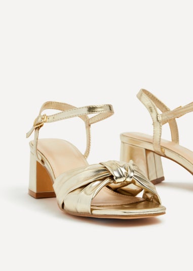 Linzi Charlotte Gold Faux Leather Block Heeled Sandal