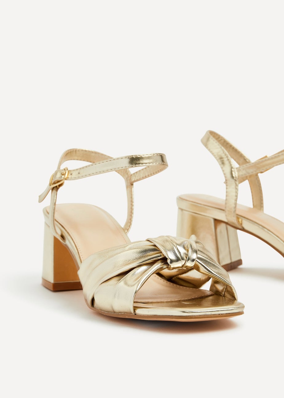 Linzi Charlotte Gold Faux Leather Block Heeled Sandal