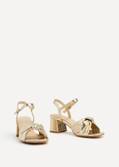 Linzi Charlotte Gold Faux Leather Block Heeled Sandal