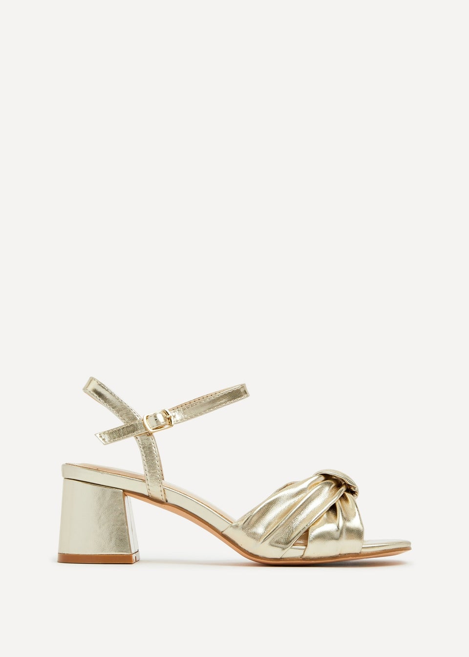 Linzi Charlotte Gold Faux Leather Block Heeled Sandal