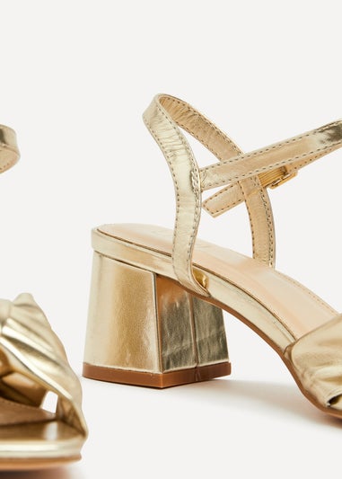 Linzi Charlotte Gold Faux Leather Block Heeled Sandal