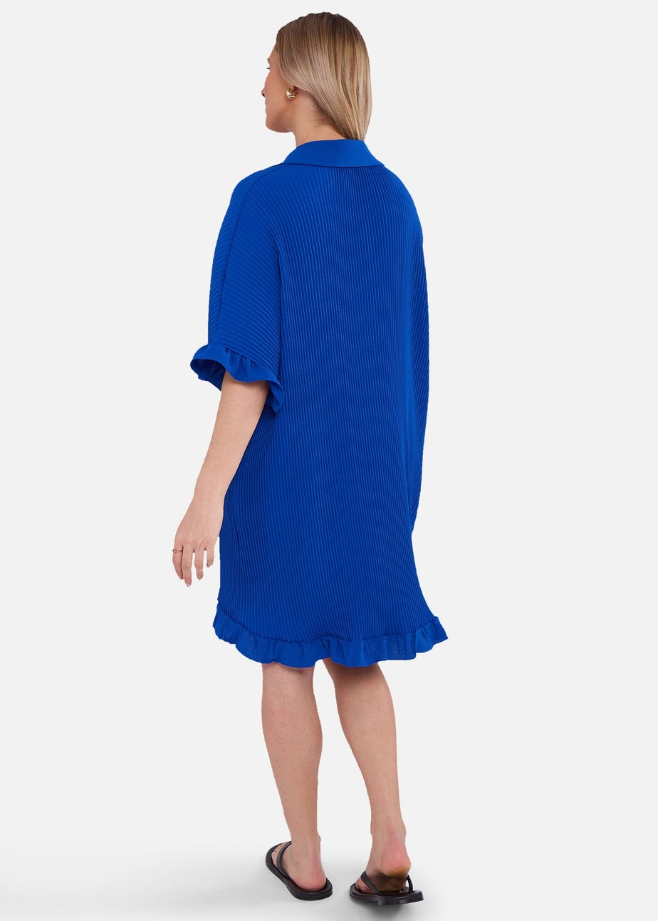 Gini London Blue Plisse Frill Detail Oversized Shirt Dress