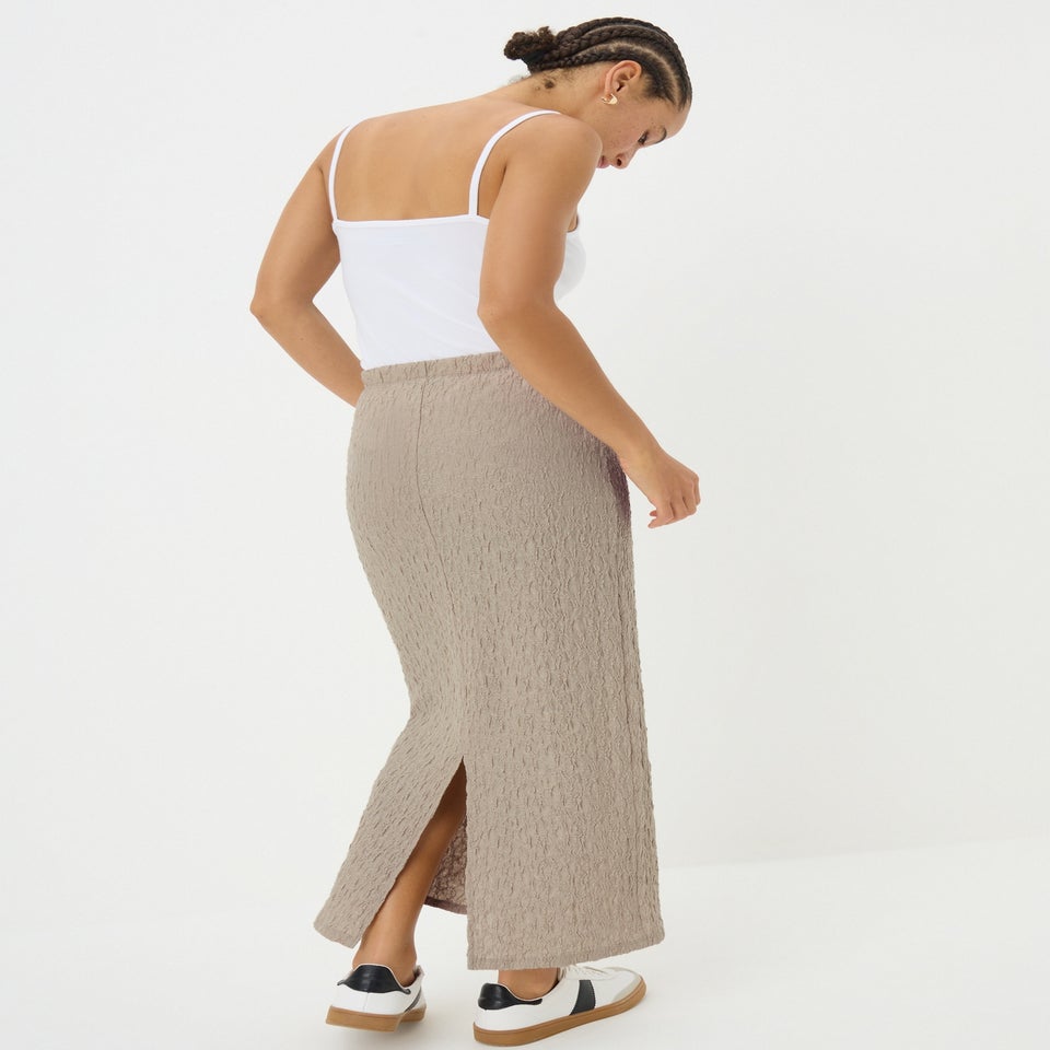 Beige Hyper Texture Midaxi Skirt