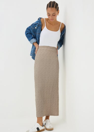 Beige Hyper Texture Midaxi Skirt