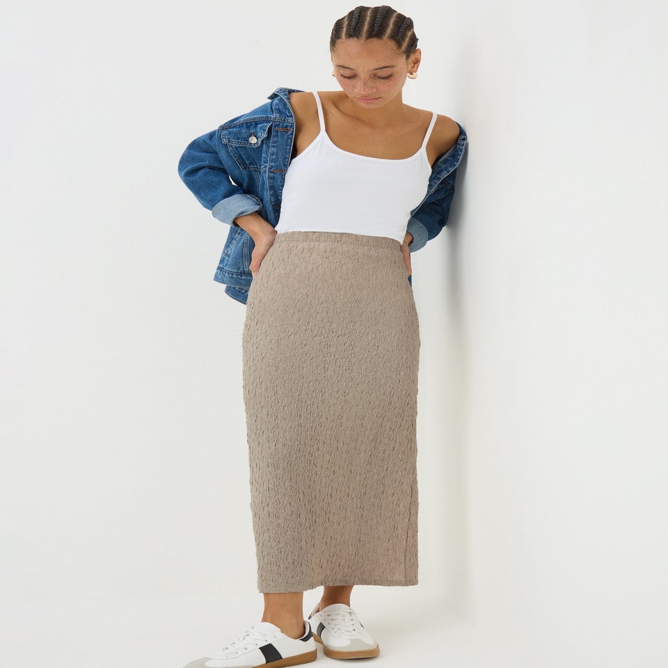 Beige Hyper Texture Midaxi Skirt