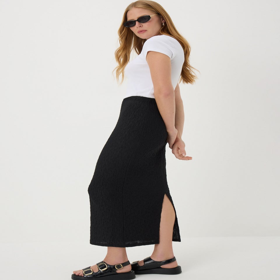 Black Hyper Texture Midaxi Skirt