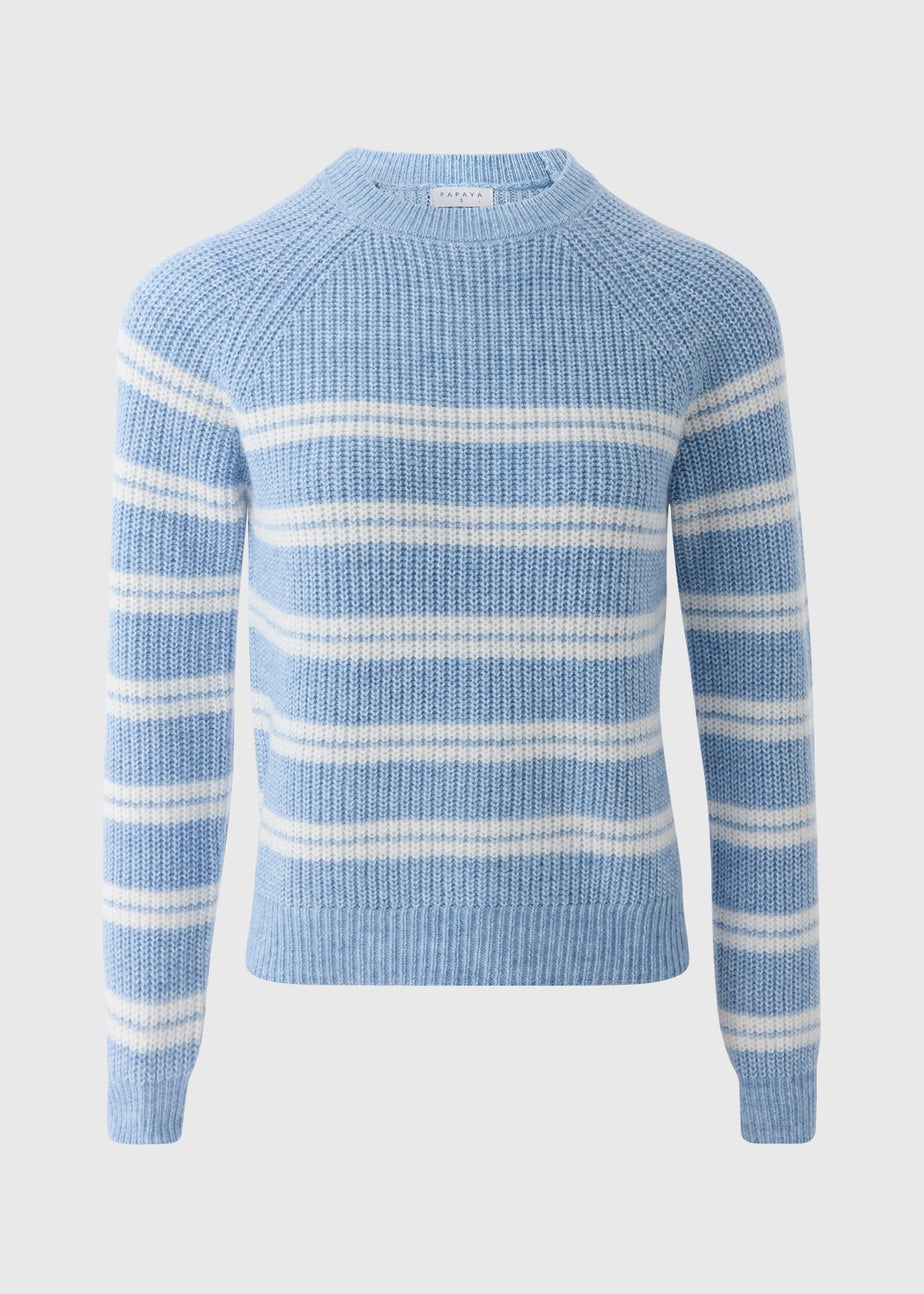 Pale Blue Stripe Ribbed Knit Jumper