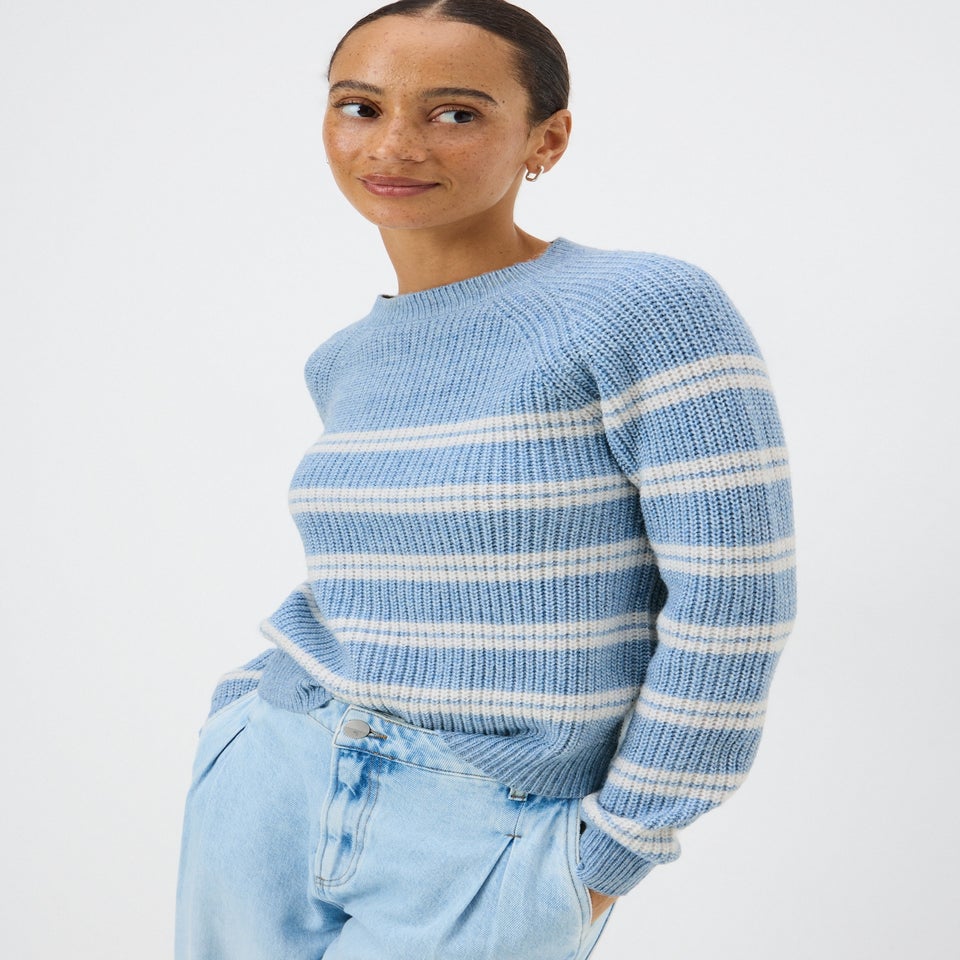 Pale Blue Stripe Ribbed Knit Jumper