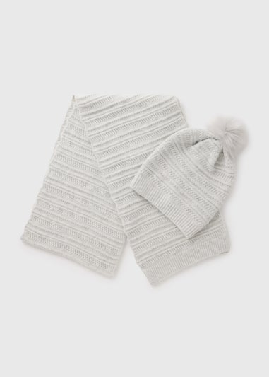 Grey Hat and Scarf Gift Set