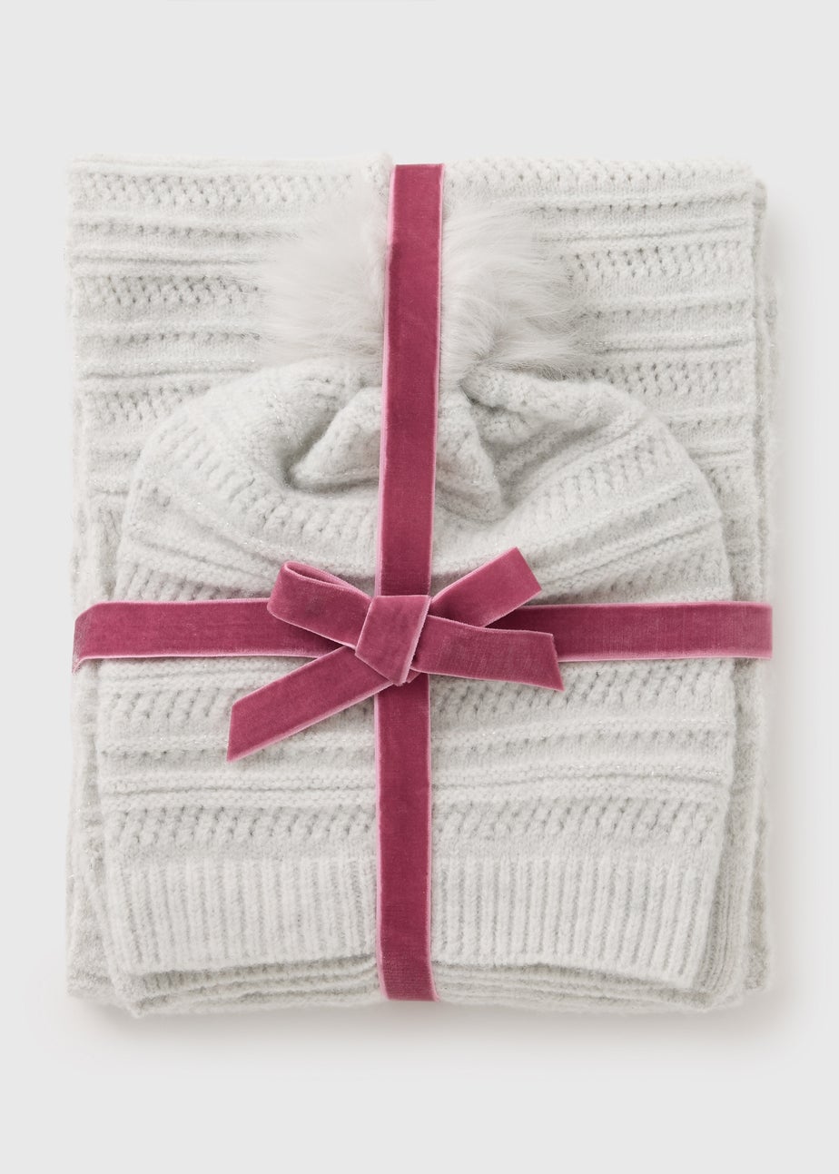Grey Hat and Scarf Gift Set