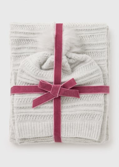 Grey Hat and Scarf Gift Set