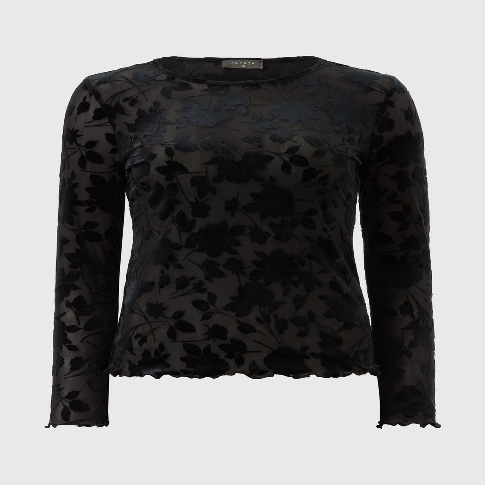 Black Lace Burn Out Fitted Top