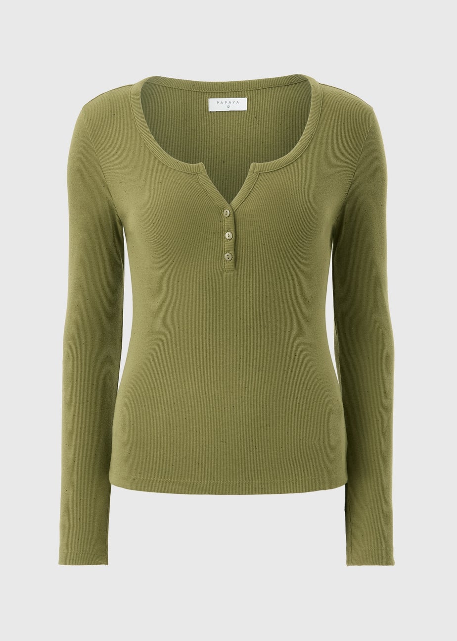 Green Henley Long Sleeve Top