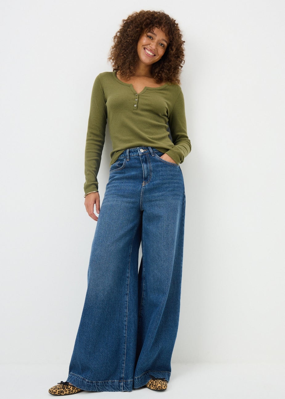 Green Henley Long Sleeve Top