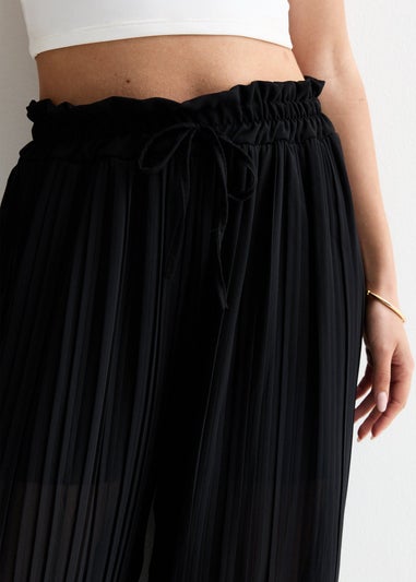 Gini London Black Elasticated Waist Plisse Wide Led Trouser