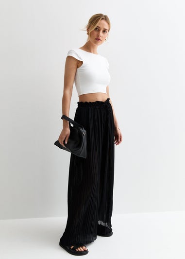 Gini London Black Elasticated Waist Plisse Wide Led Trouser