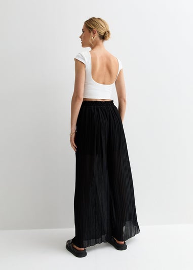 Gini London Black Elasticated Waist Plisse Wide Led Trouser