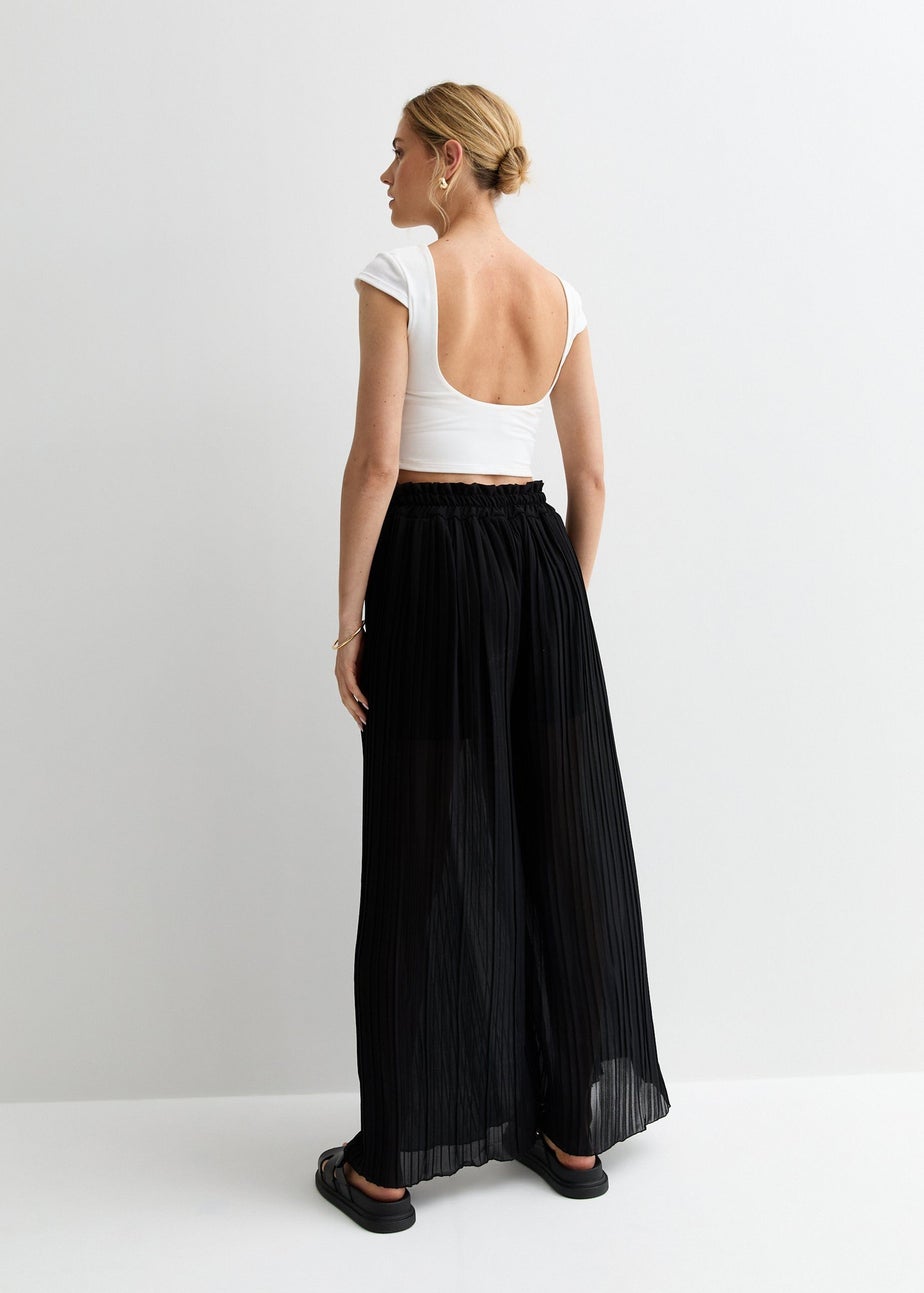 Gini London Black Elasticated Waist Plisse Wide Led Trouser