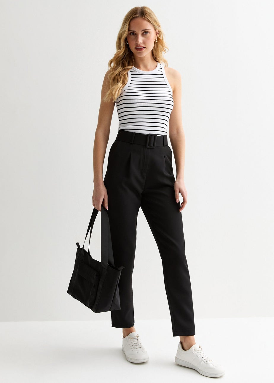 Gini London Black Belt Detail Tapered Trousers