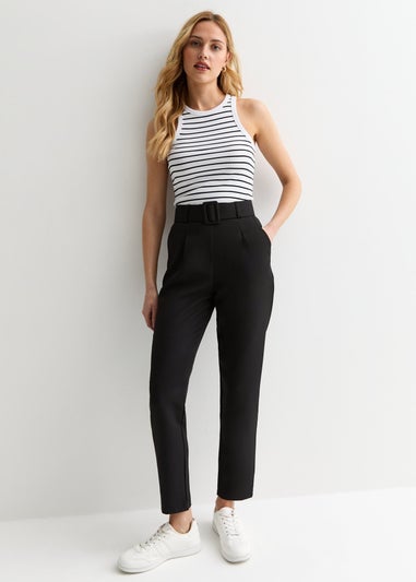 Gini London Black Belt Detail Tapered Trousers