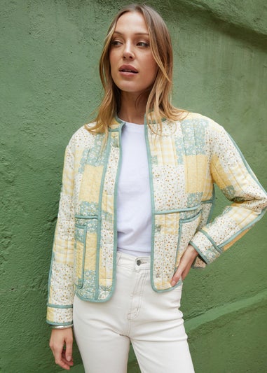 Threadbare Lemon Floral Patchwork Quilted Jacket