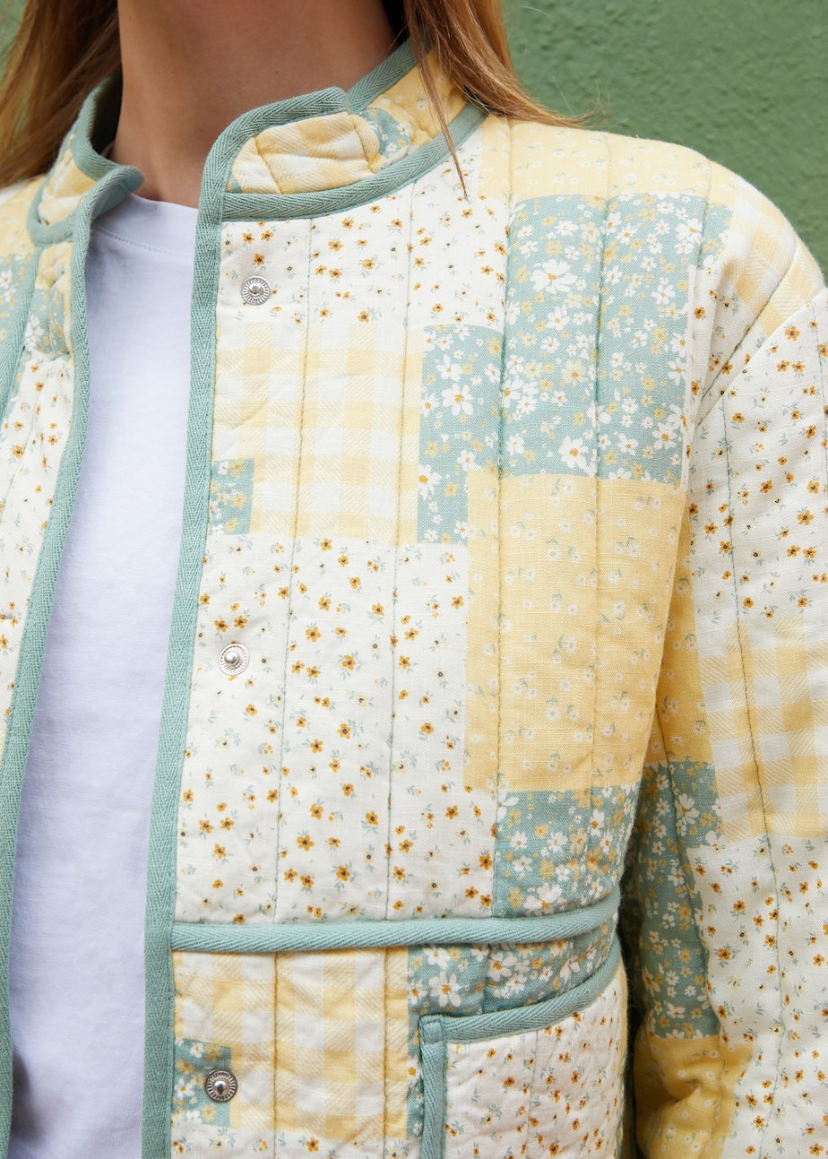 Threadbare Lemon Floral Patchwork Quilted Jacket