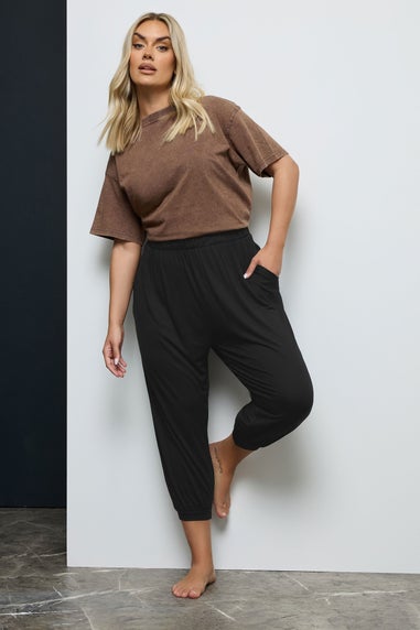 Yours Curve Black Cropped Jersey Harem Joggers