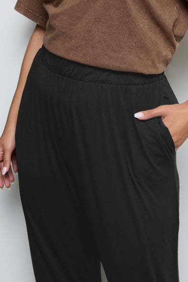 Yours Curve Black Cropped Jersey Harem Joggers