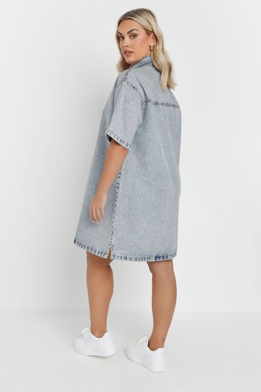 Yours Plus Size Mid Bleach Blue Denim Shirt Dress