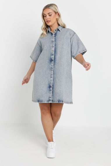 Yours Plus Size Mid Bleach Blue Denim Shirt Dress