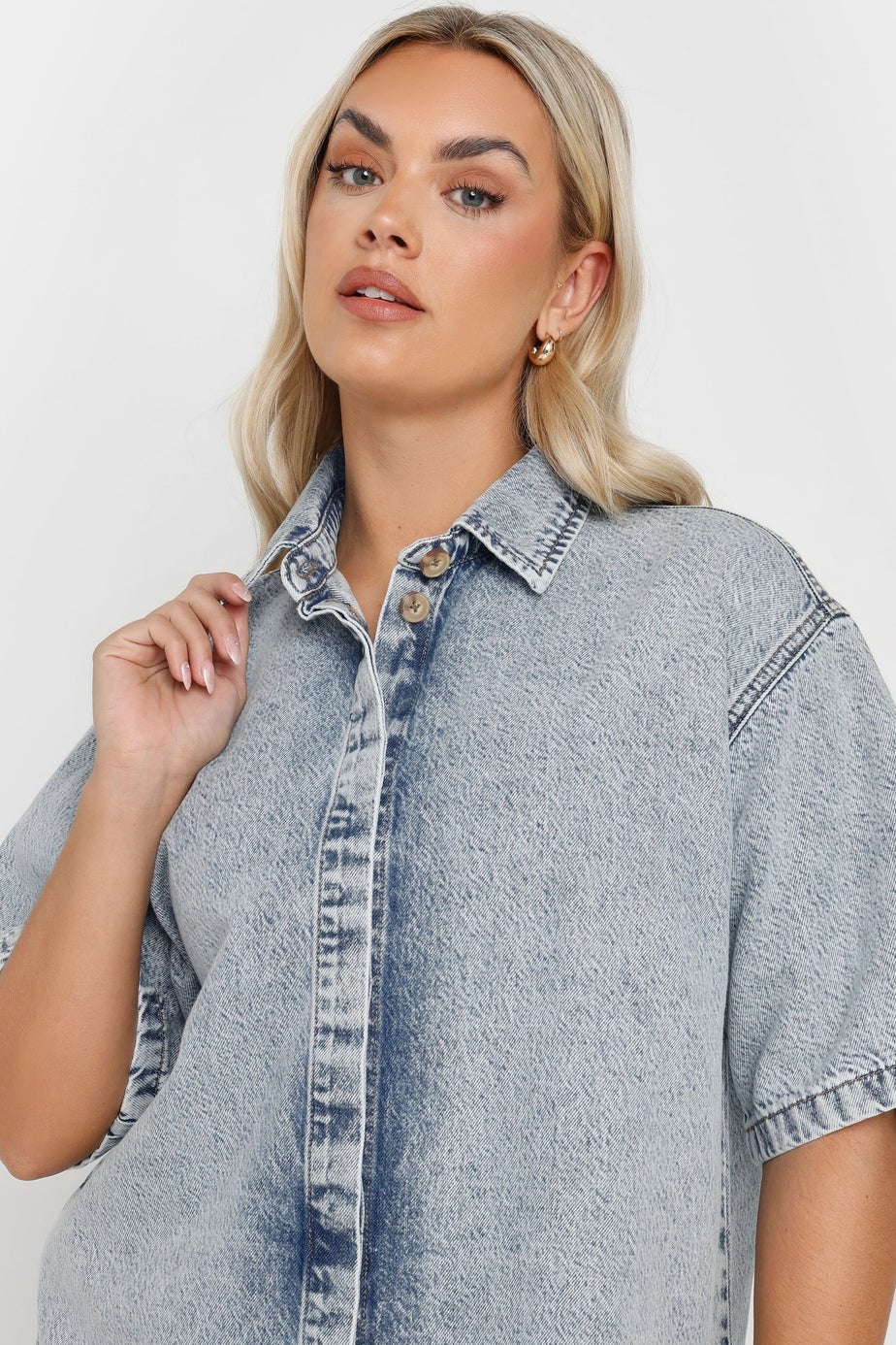 Yours Plus Size Mid Bleach Blue Denim Shirt Dress