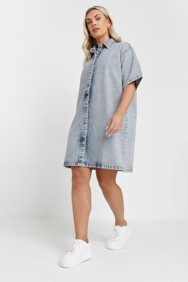 Yours Plus Size Mid Bleach Blue Denim Shirt Dress
