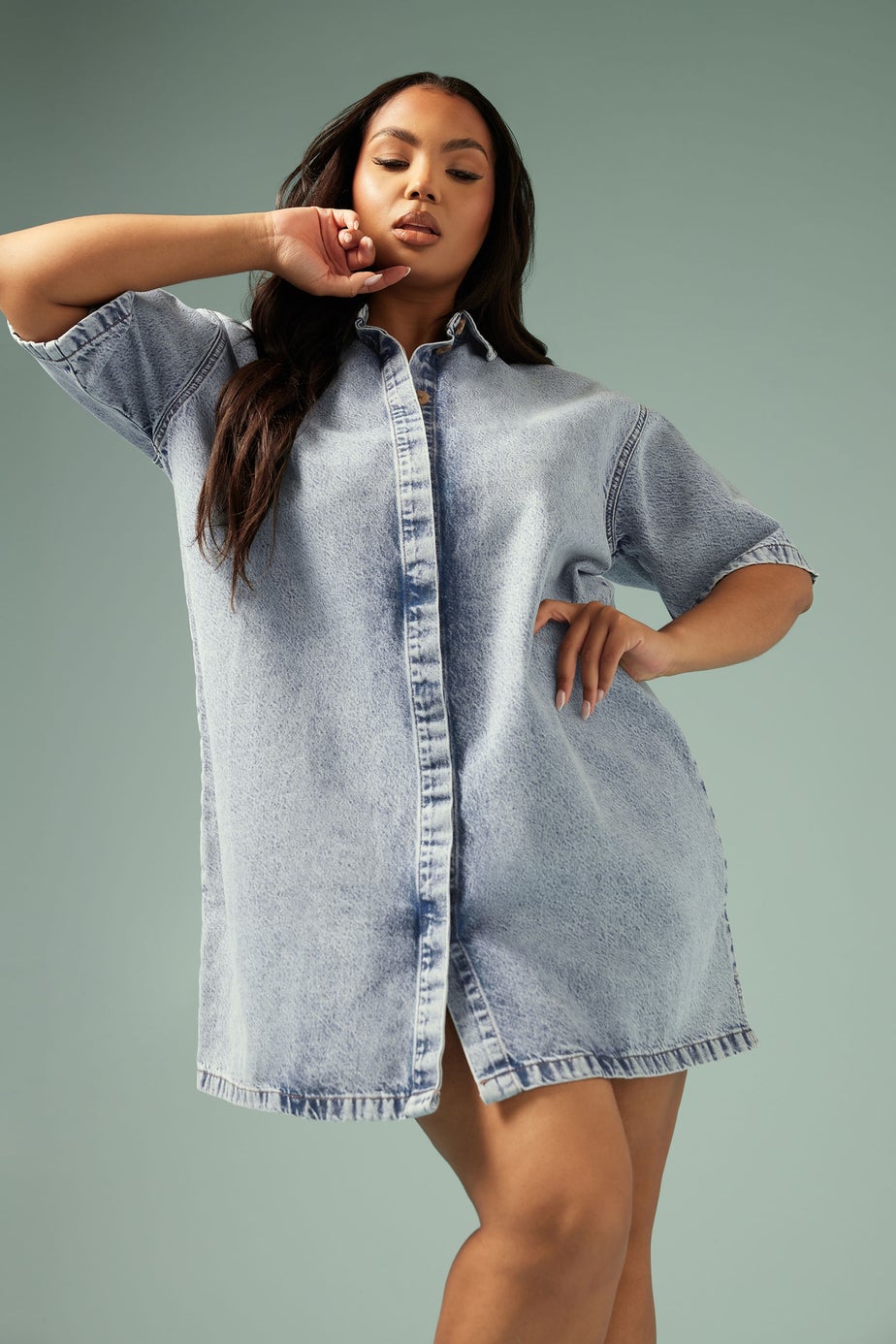 Yours Plus Size Mid Bleach Blue Denim Shirt Dress
