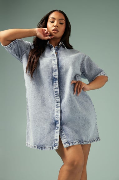 Yours Plus Size Mid Bleach Blue Denim Shirt Dress