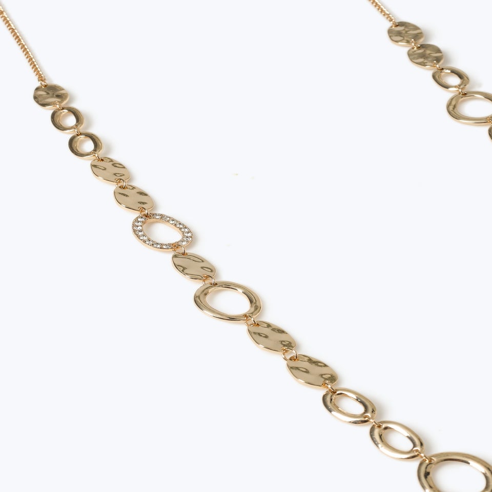 Muse Gold Textured Circle Long Rope Necklace