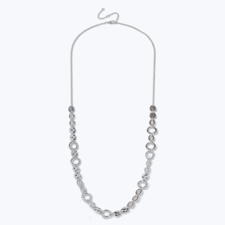 Muse Silver Textured Circle Long Rope Necklace