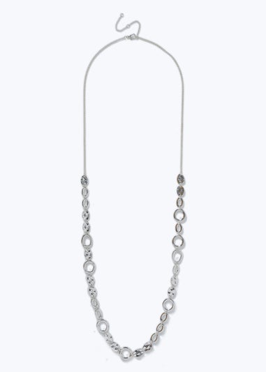 Muse Silver Textured Circle Long Rope Necklace
